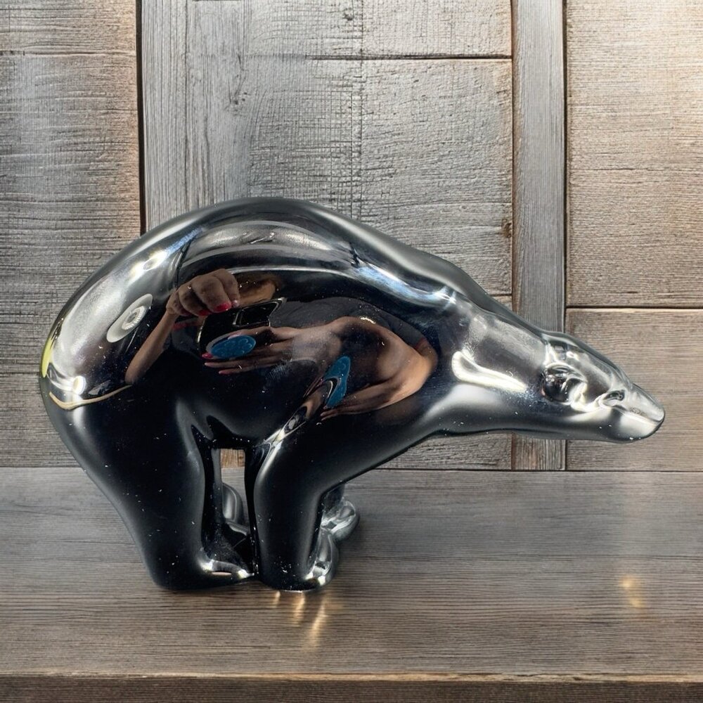 Rare Baccarat France Black Glass Crystal Bear Made By Georges Chevalier‎ Heavy